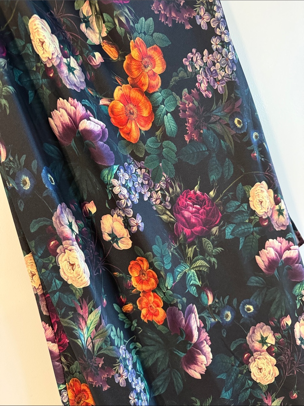 One-Shoulder Black Floral Dress with Feather Hem - Picture 4 of 6